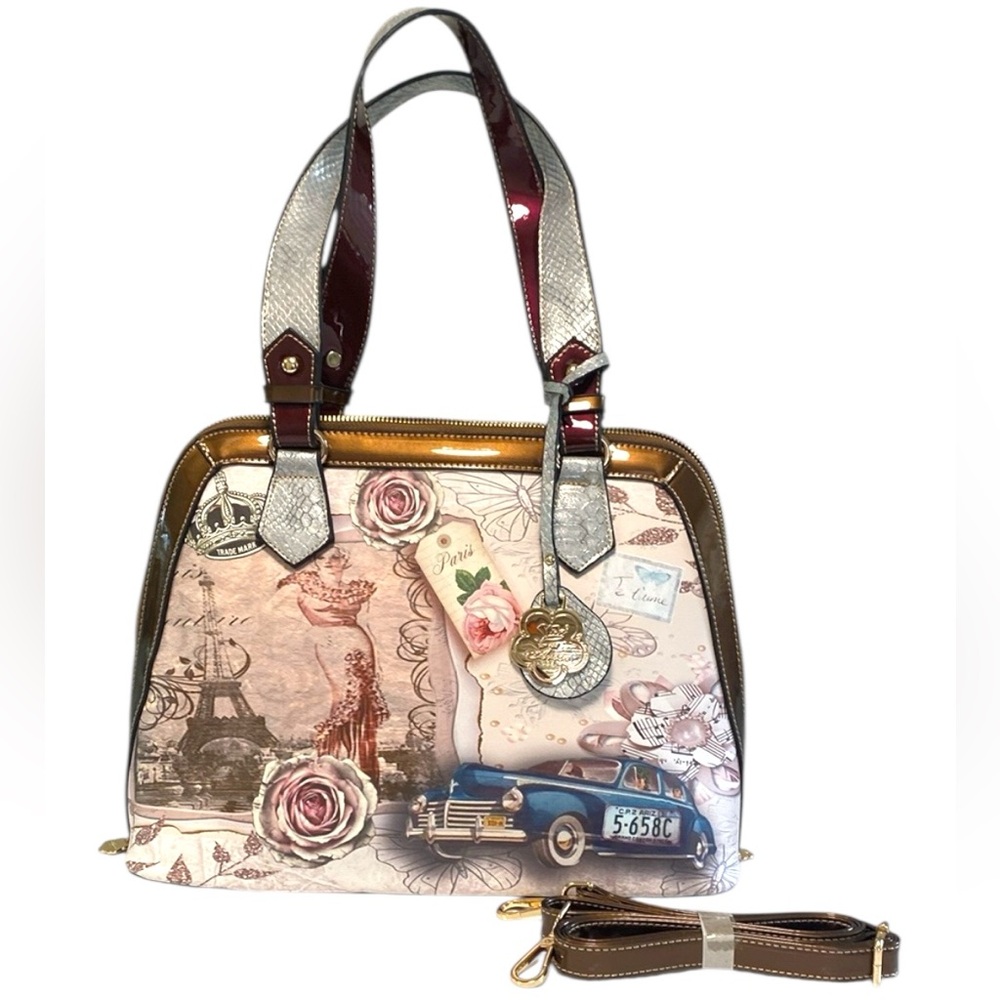 Cream and Brown Shoulder Bag with Vintage Charm